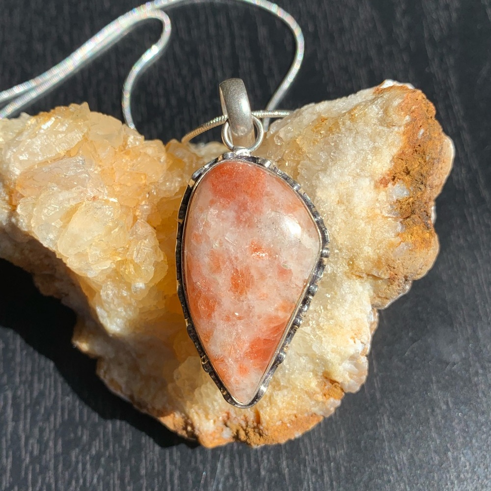Sterling Sun Stone Tear Drop Pendant Necklace